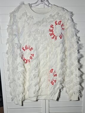KLeep White Knit Sweater with Red Accent